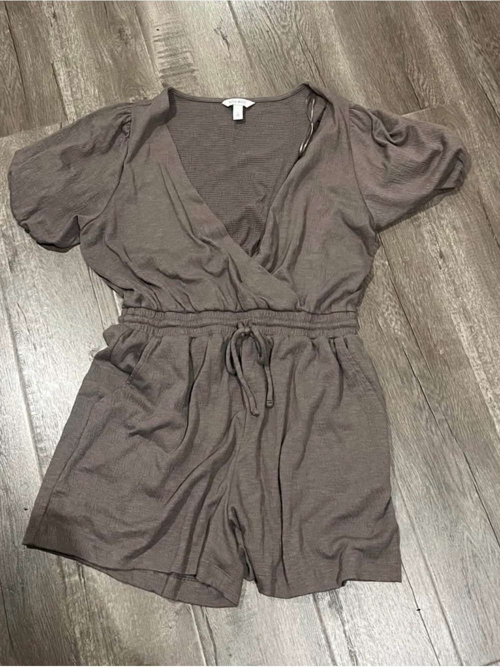 Nine West Taupe Short Sleeve Wrap Romper